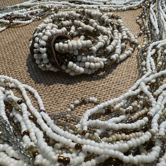 multi strand, beaded necklace, silver gold, with matching bracele - Picture 15 of 17